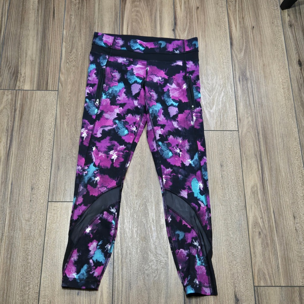 Lululemon Inspire Tight Abstract Floral Mesh Panel Leggings Zipper Pockets 6 - Picture 14 of 15